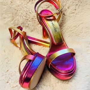 Tamara Mellon Iridescent Pink Purple Gold Blue Strappy Heels